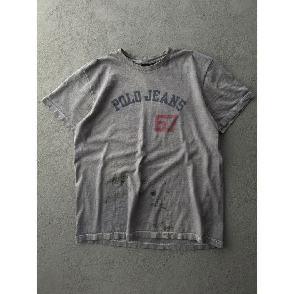 Vintage 2000s Polo Ralph Lauren Jeans Co. Grey Distressed T-shirt XL Cotton
